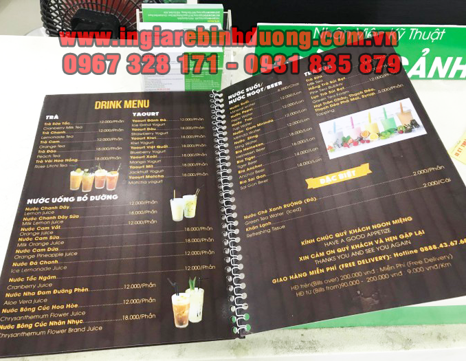Dịch vụ in menu, thực đơn Bình Dương với nhiều mẫu mã đẹp 2019